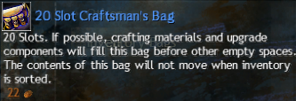 MMOJUGG Guild Wars 2 EU 20 Slot Craftsman's Bag Details View of Item Function and Use